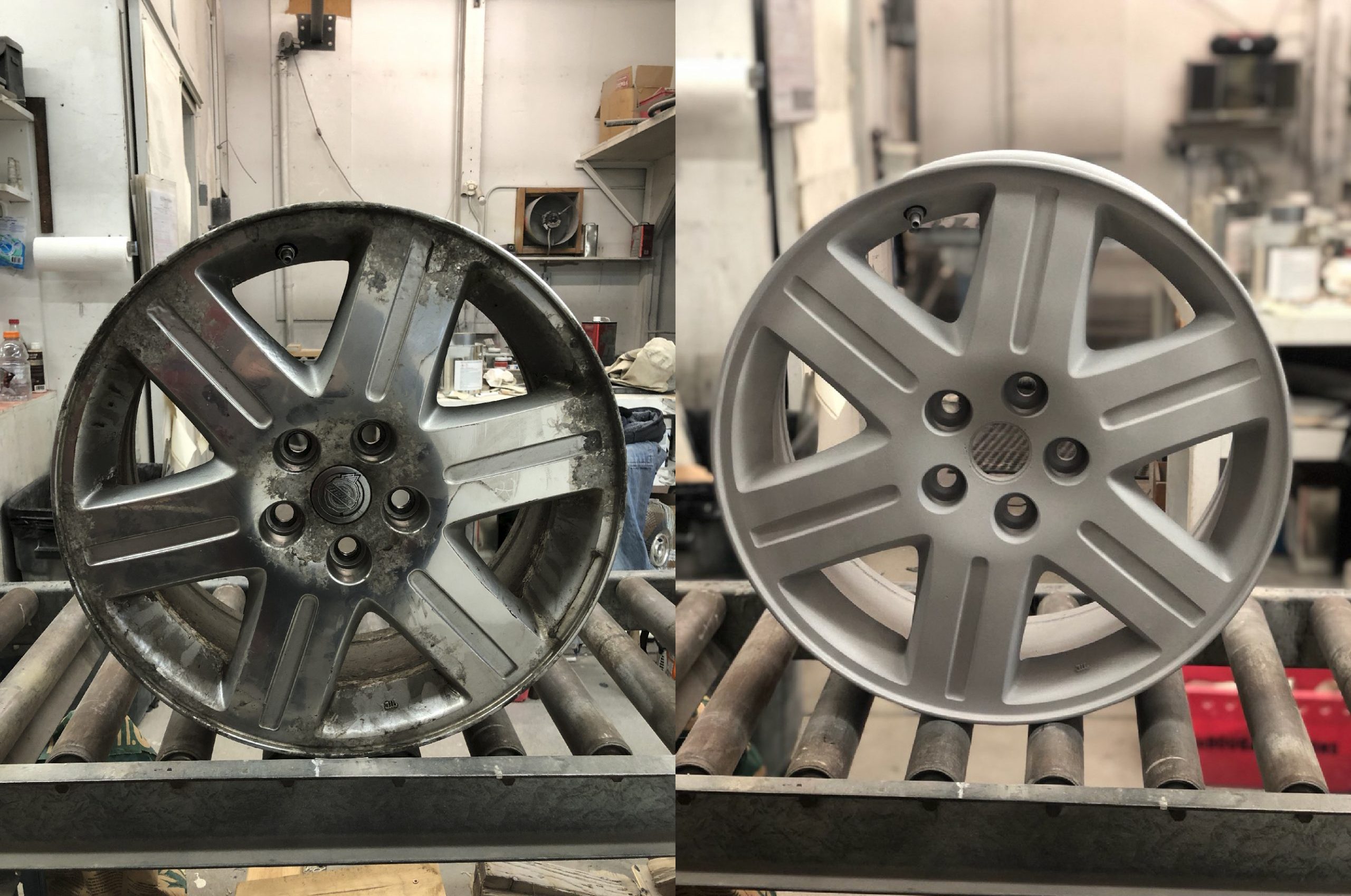 sandblasting in Adelaide for car rims - before and after